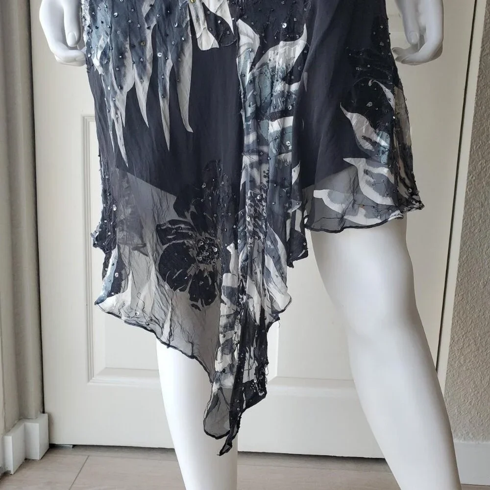 Cache Silk Blend Sleeveless Midi Beaded Dress Asymmetrical Hem - Picture 10 of 10